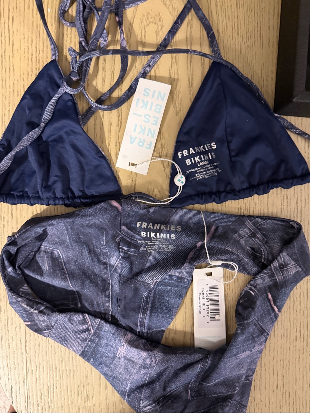 Frankie's Bikinis Navy Denim-Print Triangle Bikini - Picture 3 of 3